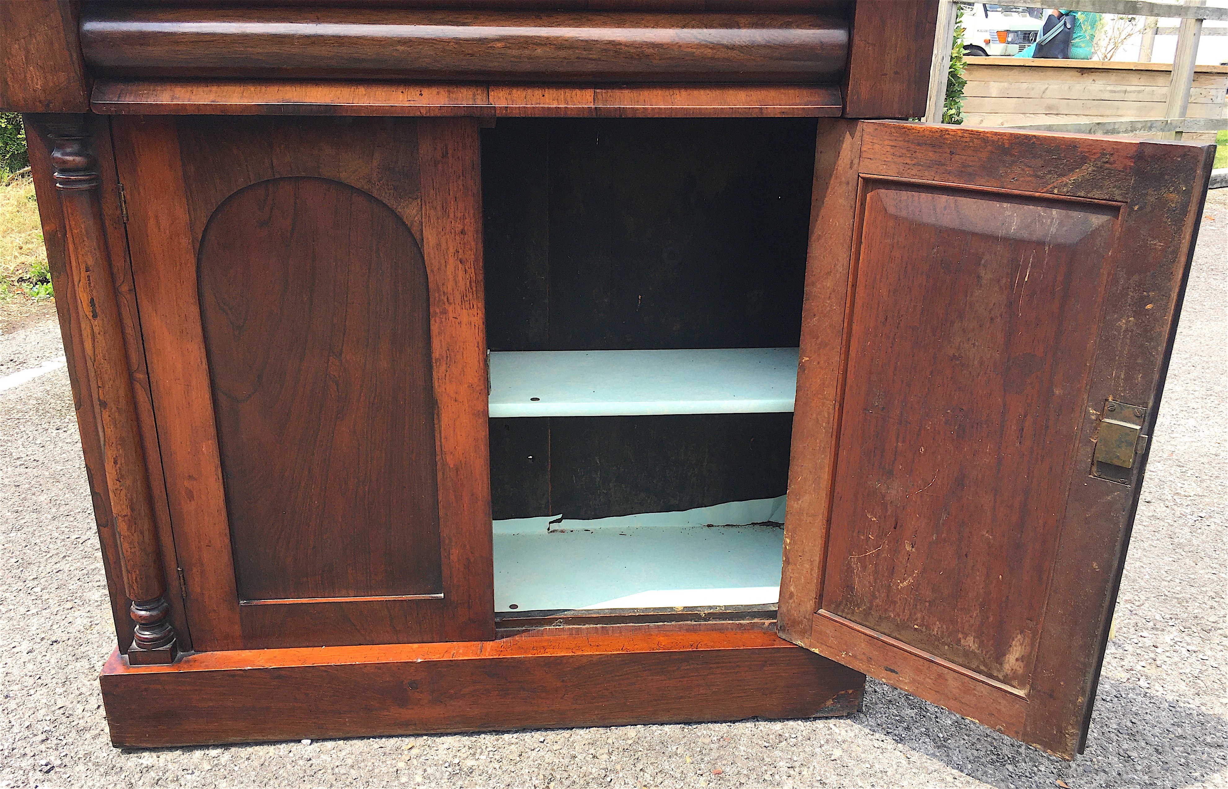 An early Victorian marble topped rosewood chiffonier, width 89cm depth 37cm height 122cm